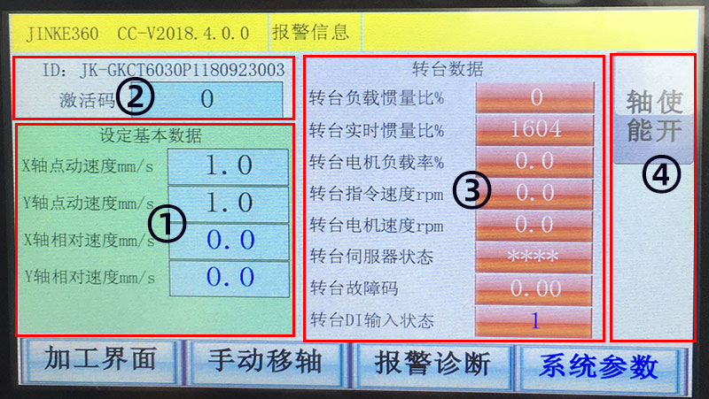 環(huán)形金剛石線切割機控制面板系統參數界面