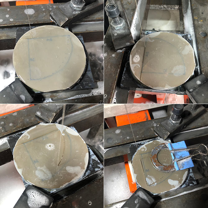 加工實例：把5mm厚圓形氧化鎵切割成扇形記錄